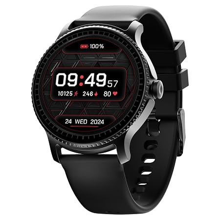 boAt Lunar Discovery Active Black round smartwatch front view | Parvez Mobile Master