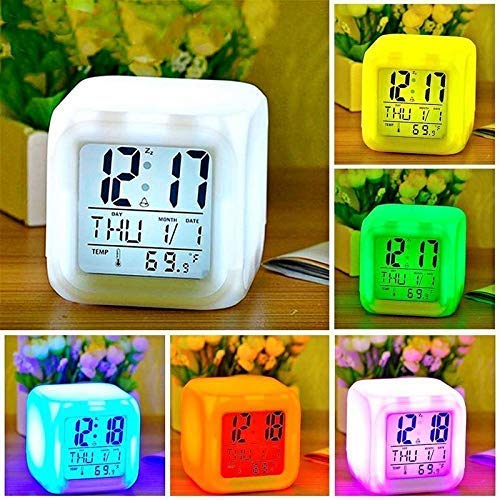 7 Colour Changing LED Digital Alarm Clock Table Watch with Date Time Temperature for Office Bedroom Multicolor