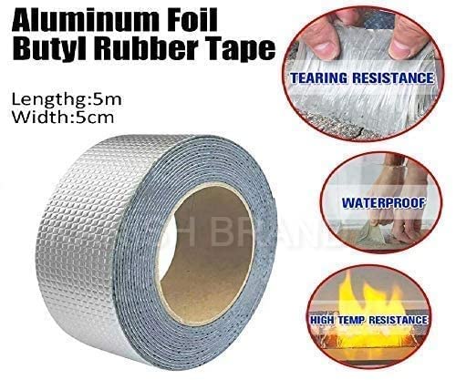 Waterproof Repair Tape for Pipe Leakage Roof Water Leakage Solution Aluminium Foil Tape Waterproof Adhesive Sealing Butyl Rubber Tape for Surface Crack (5M X 5CM)