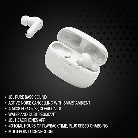 JBL Wave Beam 2 Ear Buds Wireless BluetoothV5.3, Active Noise Cancellation Earbuds,Multi Connect, App for Customized Extra Bass Eq, Relax Mode,Speed Charge, 40H Playback, Fast Pair, 4 Mics,IP54(Blue)