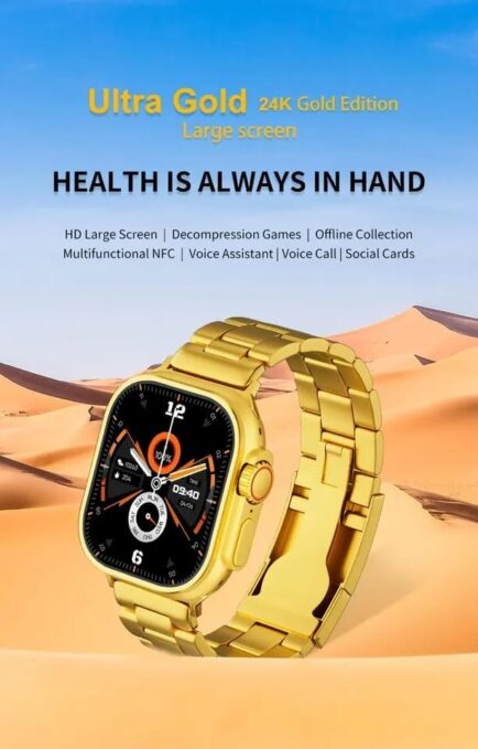 Ultimate Premium 24K Ultra Watch Gold Edition | Ultra HD Display | Bluetooth Calling | Wireless Charging | Unlimited Watch Faces | Multiple Sports Mode