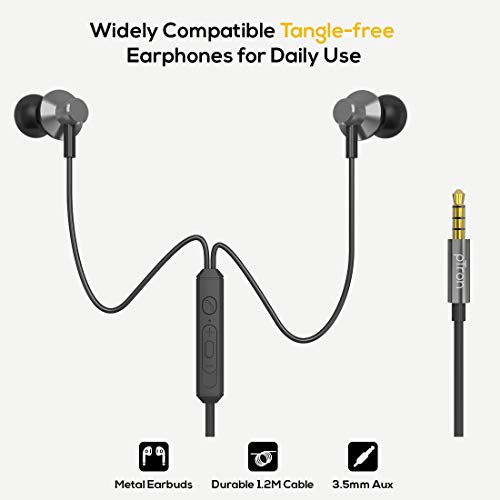 pTron Pride Lite HBE (High Bass Earphones) in-Ear Wired Headphones with in-line Mic, 10mm Powerful Driver for Stereo Audio, Noise Cancelling Headset with 1.2m Tangle-Free Cable & 3.5mm Aux (Grey)