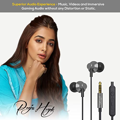 pTron Pride Lite HBE (High Bass Earphones) in-Ear Wired Headphones with in-line Mic, 10mm Powerful Driver for Stereo Audio, Noise Cancelling Headset with 1.2m Tangle-Free Cable & 3.5mm Aux (Grey)