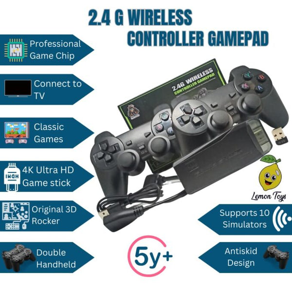 2.4G Wireless Controller Gamepad,4k Ultra HD Game Stick-Supports Wireless Dual Play,3000+ Classic Games,35 Hrs Continuous Gameplay,Video Games for Kids-USB Rechargeable