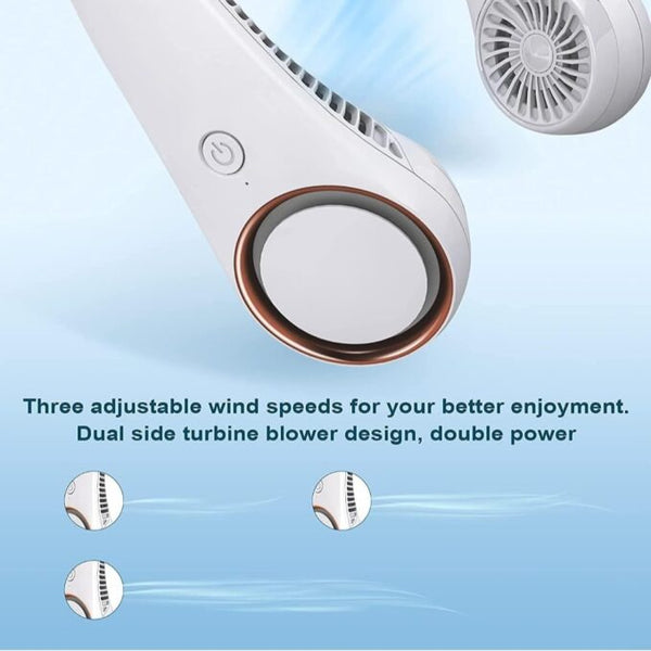 Hanging Neck Fan - 3 Adjustable Gears - Power Button & Fan Speed Selection | Type C USB Port Input | Dual Motor Hands-Free Cooling