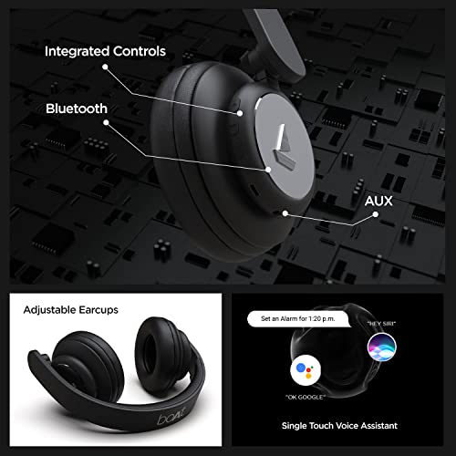 boAt Rockerz 450 On Ear Bluetooth Headphones with Upto 15 Hours Playback, 40MM Drivers, Padded Ear Cushions and Dual Modes(Luscious Black)