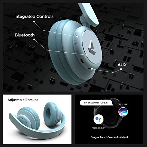boAt Rockerz 450 On Ear Bluetooth Headphones with Upto 15 Hours Playback, 40MM Drivers, Padded Ear Cushions and Dual Modes(Aqua Blue)
