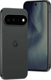 Angled front and rear view of Google Pixel 11 5G in Obsidian colour, displaying its dark body, blue-toned screen and horizontal triple-camera system.