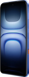 Angled front view of Infinix Hot 70 Pro 5G Dive Blue showing display and slim side frame