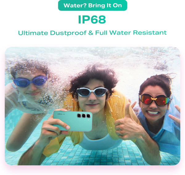 Infinix Hot 70 Pro 5G IP68 dust and water resistance feature graphic