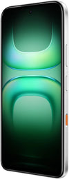 Angled front view of Infinix Hot 70 Pro 5G Mirage Green showing display and slim silver frame