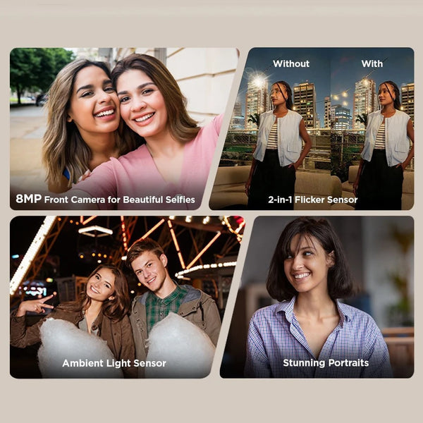 Moto G06 Power 4G camera experience collage featuring portraits, group photography and indoor scenes to highlight versatile everyday photo performance.