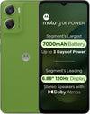 Moto G06 Power 4G in PANTONE Tendril green shown from the front and rear, featuring a vegan-leather back, 50MP camera module, 7000mAh battery and 6.88-inch 120Hz display.