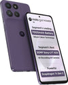 Motorola Moto G67 Power 5G in PANTONE Parachute Purple shown from the front and back, featuring a premium vegan-leather finish and square rear camera module.