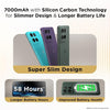 Motorola Moto G67 Power 5G graphic showing PANTONE Blue Curacao, Parachute Purple and Cilantro colours with a slim silicon-carbon battery design and long battery life.