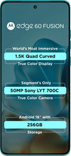 Front view of Motorola Edge 60 Fusion 5G in PANTONE Amazonite, highlighting its immersive 1.5K quad-curved display, centred punch-hole camera and slim curved bezels.