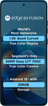 Front view of Motorola Edge 60 Fusion 5G in PANTONE Slipstream, displaying its blue-themed screen, curved edges, slim bezels and centred punch-hole camera.