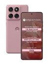Motorola Edge 60 Fusion 5G in PANTONE Zephyr shown from the front and back, featuring a soft pink textured finish, curved display and advanced rear camera system.