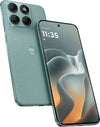 Angled front and rear view of Motorola Edge 70 Fusion 5G in Pantone Blue Surf showing its curved display and textured back panel