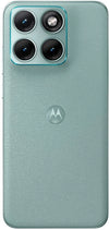 Rear view of Motorola Edge 70 Fusion 5G in Pantone Blue Surf highlighting its fabric-inspired finish and camera module