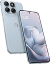 Angled front and rear view of Motorola Edge 70 Fusion 5G in Pantone Country Air highlighting its slim curved design
