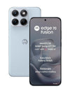 Motorola Edge 70 Fusion 5G in Pantone Country Air shown from the front and rear with its curved AMOLED display and premium textured finish