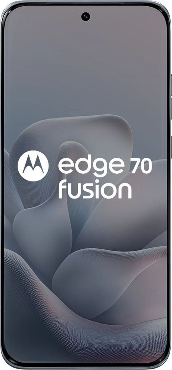 Front view of Motorola Edge 70 Fusion 5G in Pantone Country Air featuring its large quad-curved AMOLED display