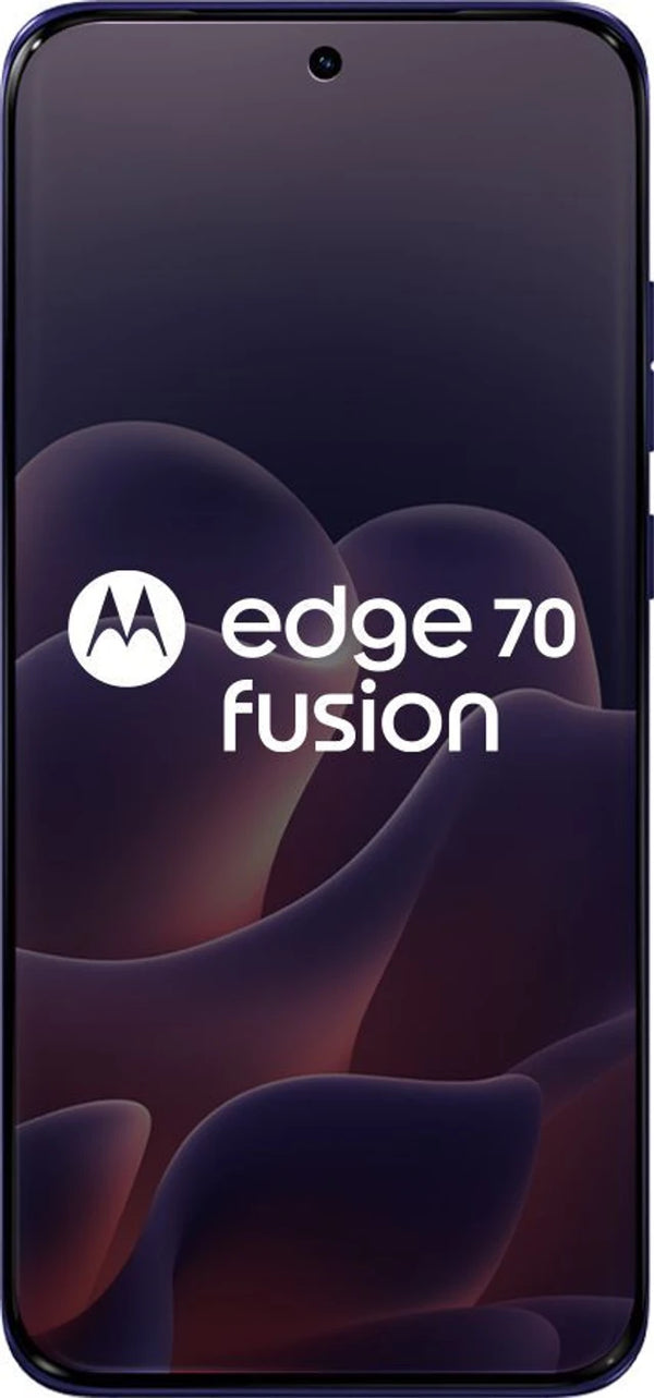 Front view of Motorola Edge 70 Fusion 5G in Pantone Orient Blue displaying its edge-to-edge curved screen