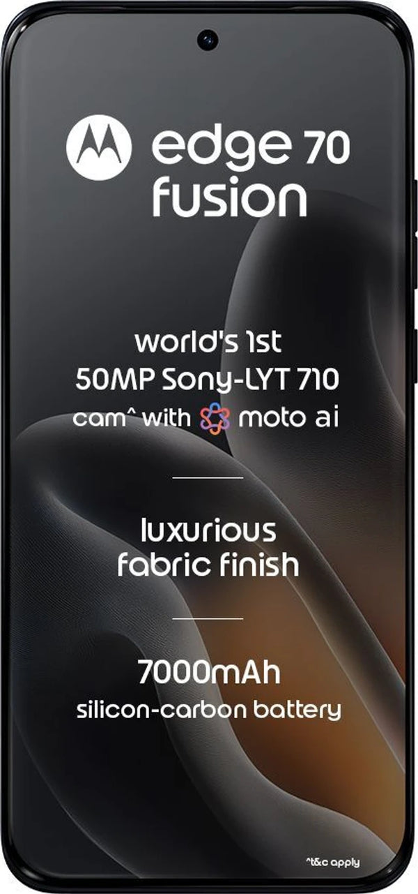 Front view of Motorola Edge 70 Fusion 5G in Pantone Silhouette featuring its immersive quad-curved display