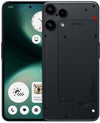 Nothing Phone (3a) Lite 5G in Black shown from the front and rear, featuring a transparent glass design, triple rear cameras and Nothing OS display