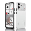 Nothing Phone (4b) 5G in White shown from the front and rear, featuring a soft-touch unibody, transparent camera detailing, dual rear cameras and Nothing OS display