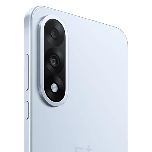 Close-up view of the OnePlus Nord 5 5G Dry Ice camera module featuring a 50MP Sony OIS main camera and premium rear finish