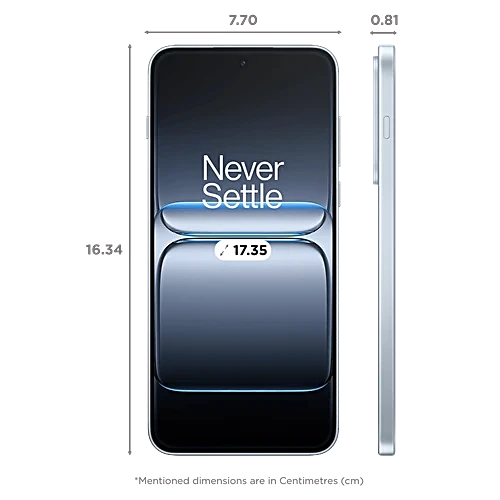 OnePlus Nord 5 5G front and side dimension graphic highlighting its slim 0.81cm body, flat display and ultra-thin bezels