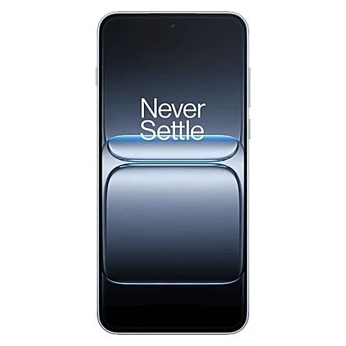 Front view of OnePlus Nord 5 5G in Dry Ice featuring its large 1.5K AMOLED display, slim bezels and centred punch-hole selfie camera