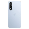 Rear view of OnePlus Nord 5 5G in Dry Ice highlighting its minimalist light blue finish, OnePlus logo and vertically aligned camera module
