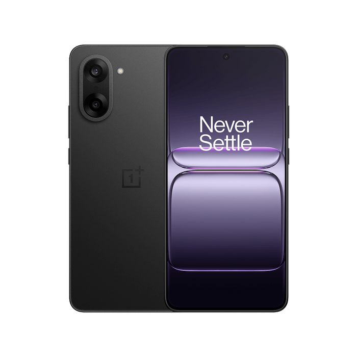 OnePlus Nord CE5 5G in Black Infinity shown from the front and rear, featuring a slim design, dual rear cameras and AMOLED display