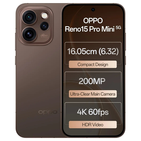 OPPO Reno15 Pro Mini 5G Cocoa Brown front and rear view with key features | Parvez Mobile Master