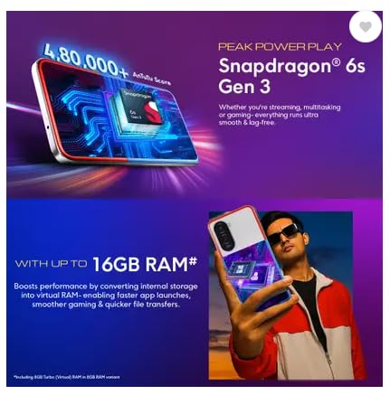 POCO M7 Plus 5G performance graphic with Snapdragon 6s Gen 3 processor and up to 16GB RAM using memory extension