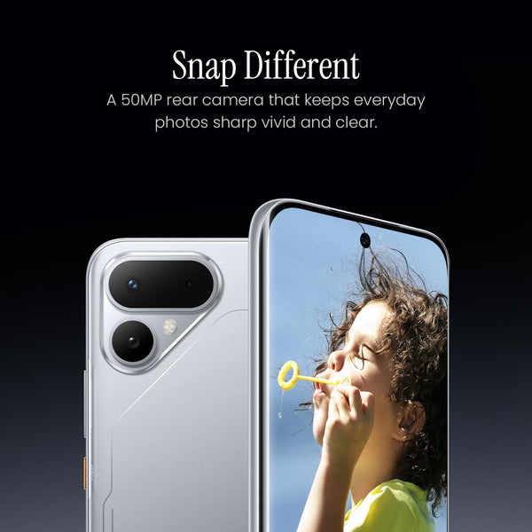 TECNO POVA Curve 2 5G 50MP rear camera feature shown with a portrait photo