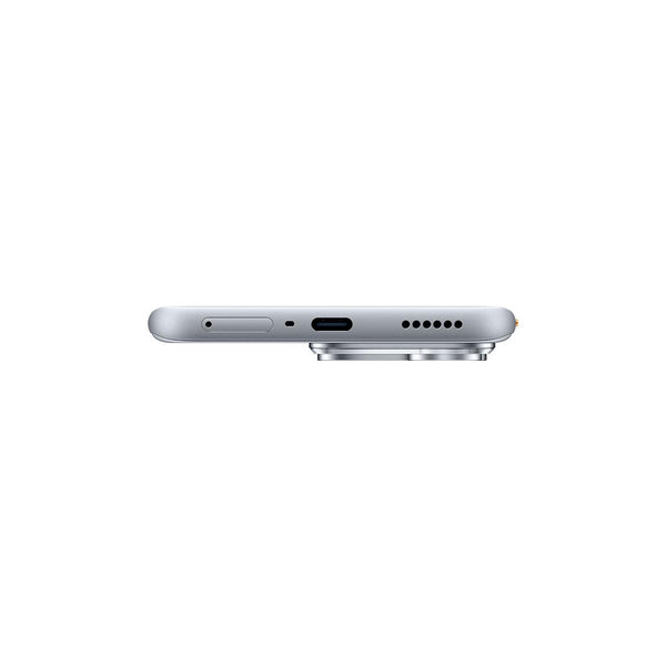 Bottom view of TECNO POVA Curve 2 5G in Melting Silver showing USB-C port, speaker and microphone