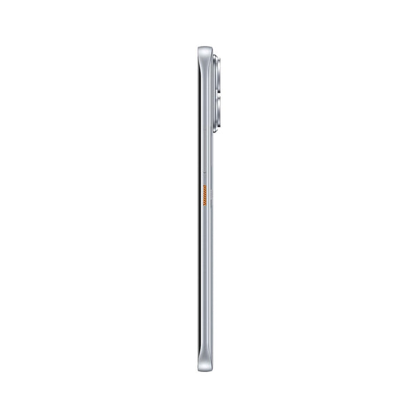 Slim side profile of TECNO POVA Curve 2 5G in Melting Silver with curved body and side buttons